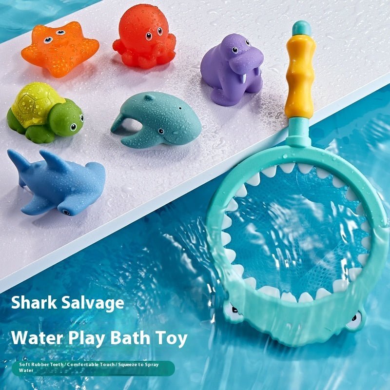 Baby Bath Toys Turtle Sprinkler Net Fish Catching Shark - Tiny Explorers Club