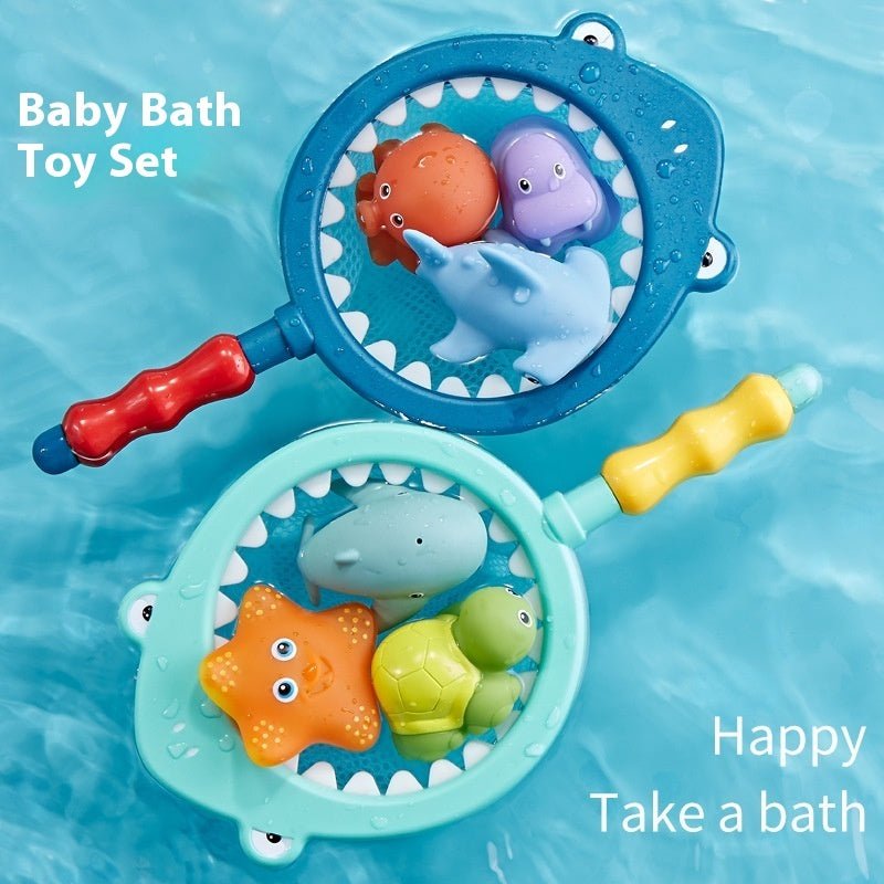 Baby Bath Toys Turtle Sprinkler Net Fish Catching Shark - Tiny Explorers Club