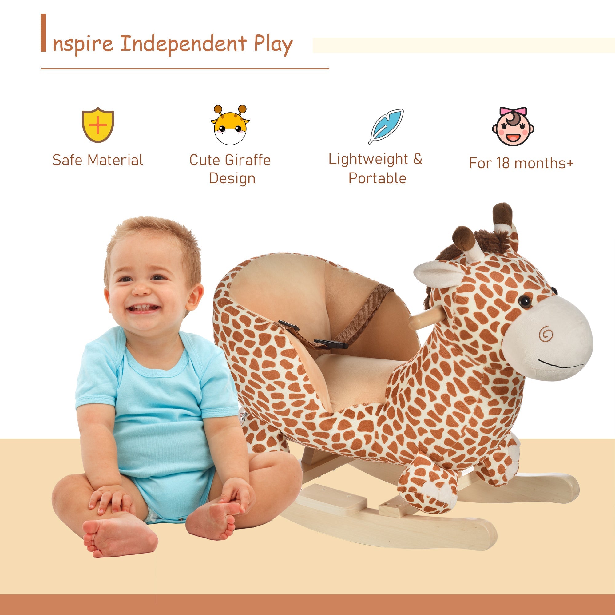 Children Kids Rocking Giraffe with Seat Belt - Tiny Explorers Club