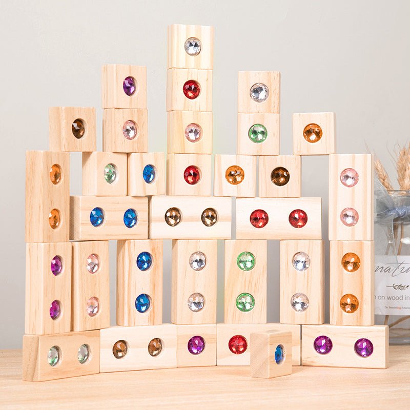 Children's Wooden Acrylic Pine Gem Building Blocks - Tiny Explorers Club
