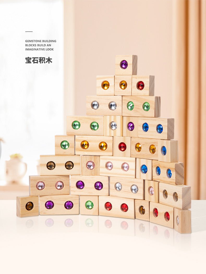 Children's Wooden Acrylic Pine Gem Building Blocks - Tiny Explorers Club