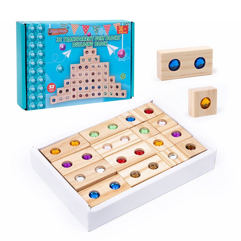 Children's Wooden Acrylic Pine Gem Building Blocks - Tiny Explorers Club
