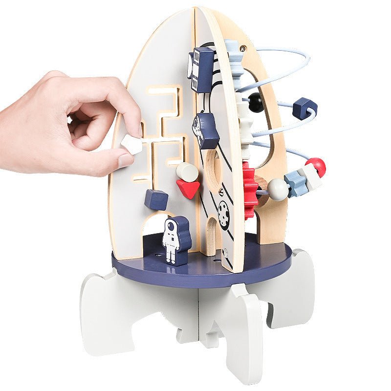 Children's Wooden Space Rocket Montessori Busy Board - Tiny Explorers Club