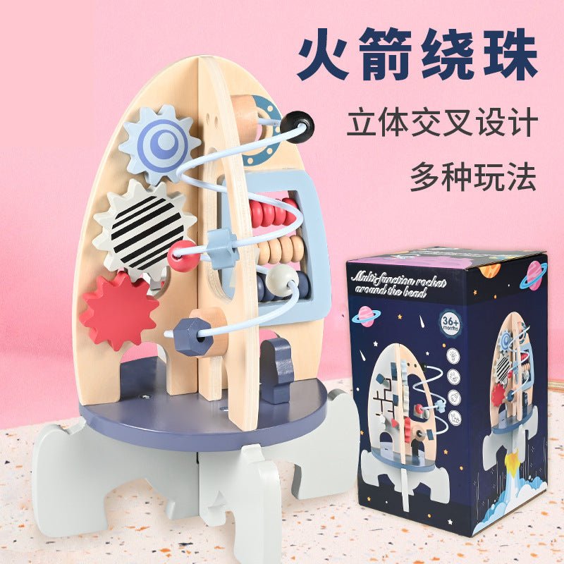Children's Wooden Space Rocket Montessori Busy Board - Tiny Explorers Club