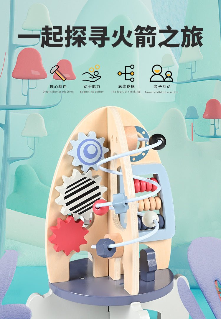 Children's Wooden Space Rocket Montessori Busy Board - Tiny Explorers Club