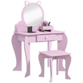 Kids Vanity Table With Mirror, Stool, Drawer, Storage Boxes, Cat Design- Pink - Tiny Explorers Club