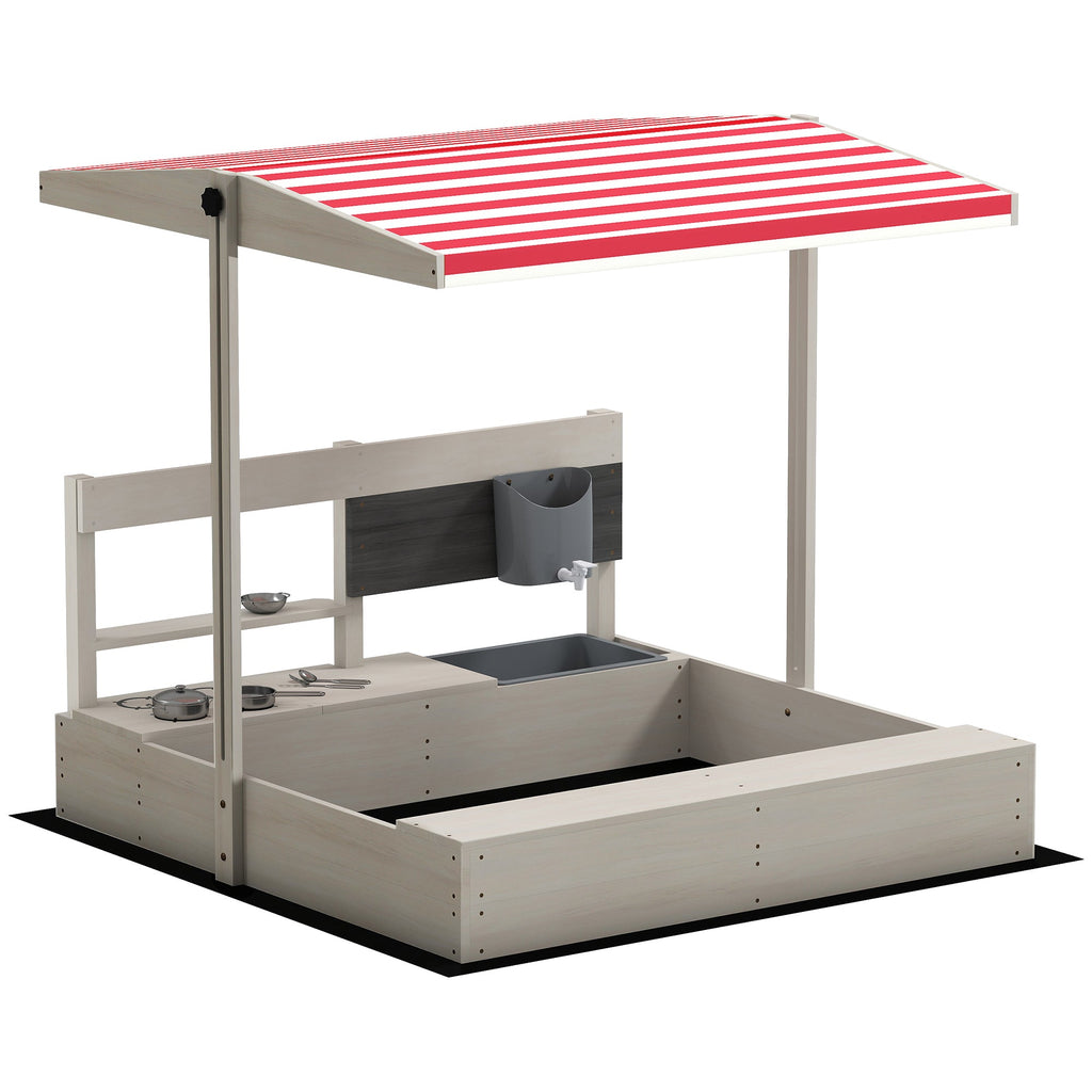 Kids Wooden Sandbox With Canopy and Seat - Tiny Explorers Club