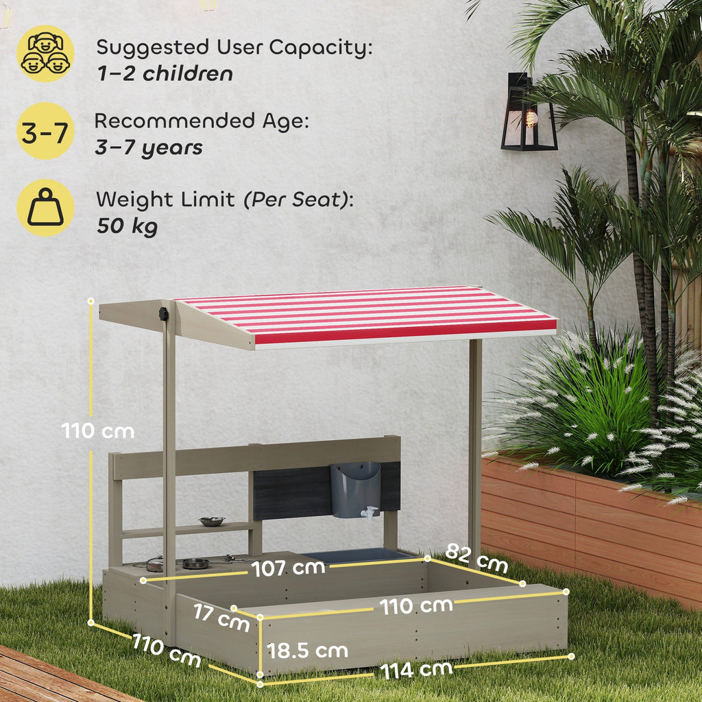 Kids Wooden Sandbox With Canopy and Seat - Tiny Explorers Club