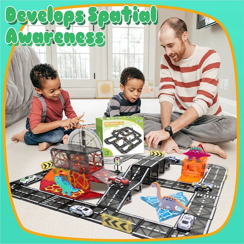 Magnetic Tiles Road Set with Pullback Car - Tiny Explorers Club
