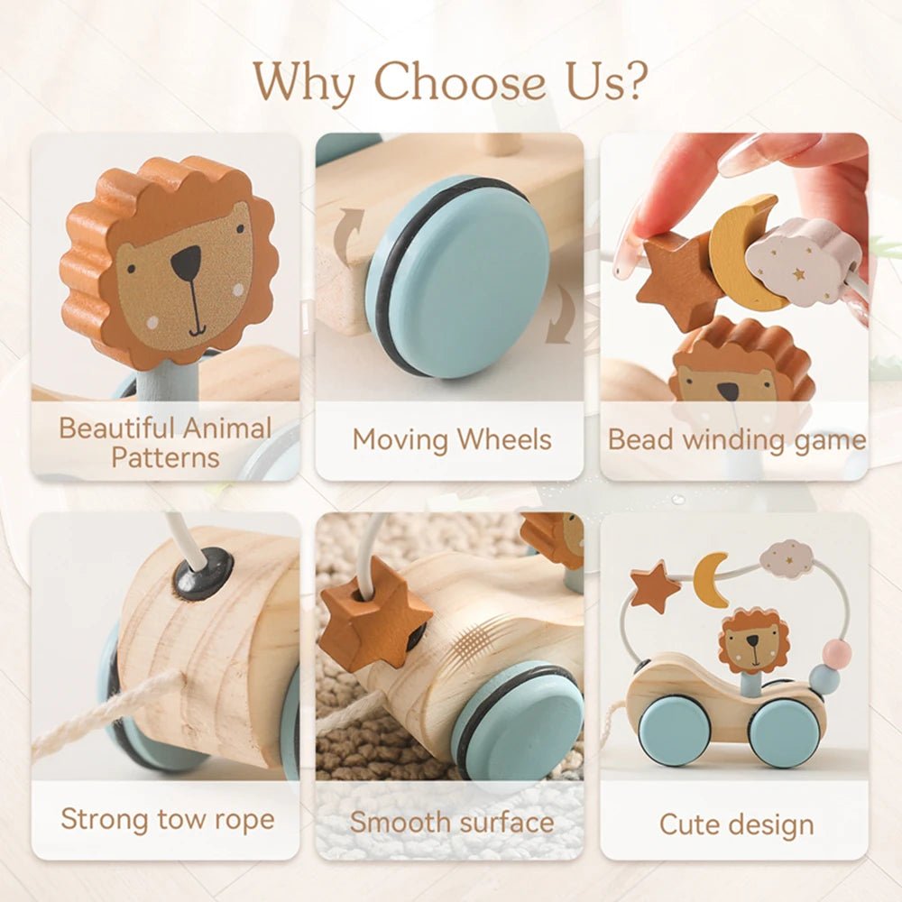 Montessori Wooden Baby Dragging Car - Tiny Explorers Club