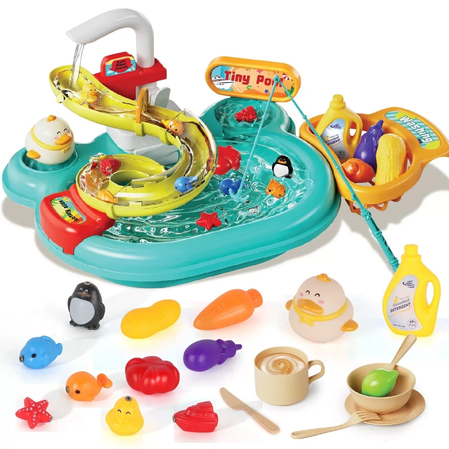 Play Sink With Running Water, 3-in-1 Sink, Fishing Set and Track - Tiny Explorers Club