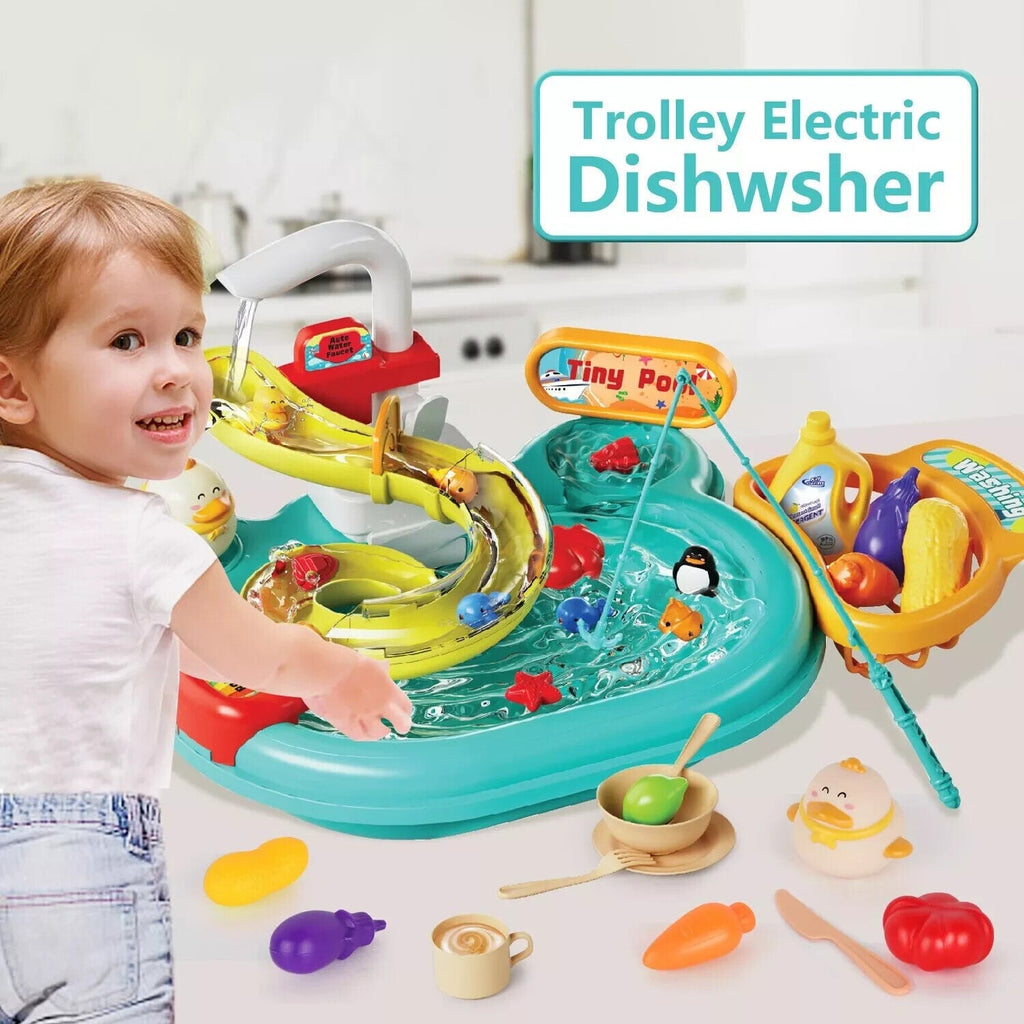 Play Sink With Running Water, 3-in-1 Sink, Fishing Set and Track - Tiny Explorers Club