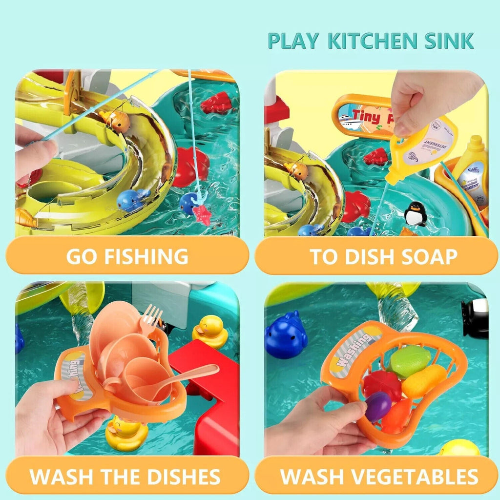 Play Sink With Running Water, 3-in-1 Sink, Fishing Set and Track - Tiny Explorers Club