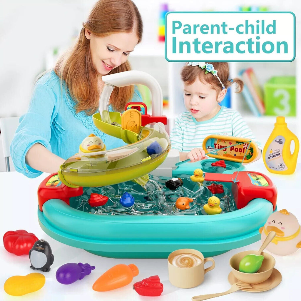 Play Sink With Running Water, 3-in-1 Sink, Fishing Set and Track - Tiny Explorers Club