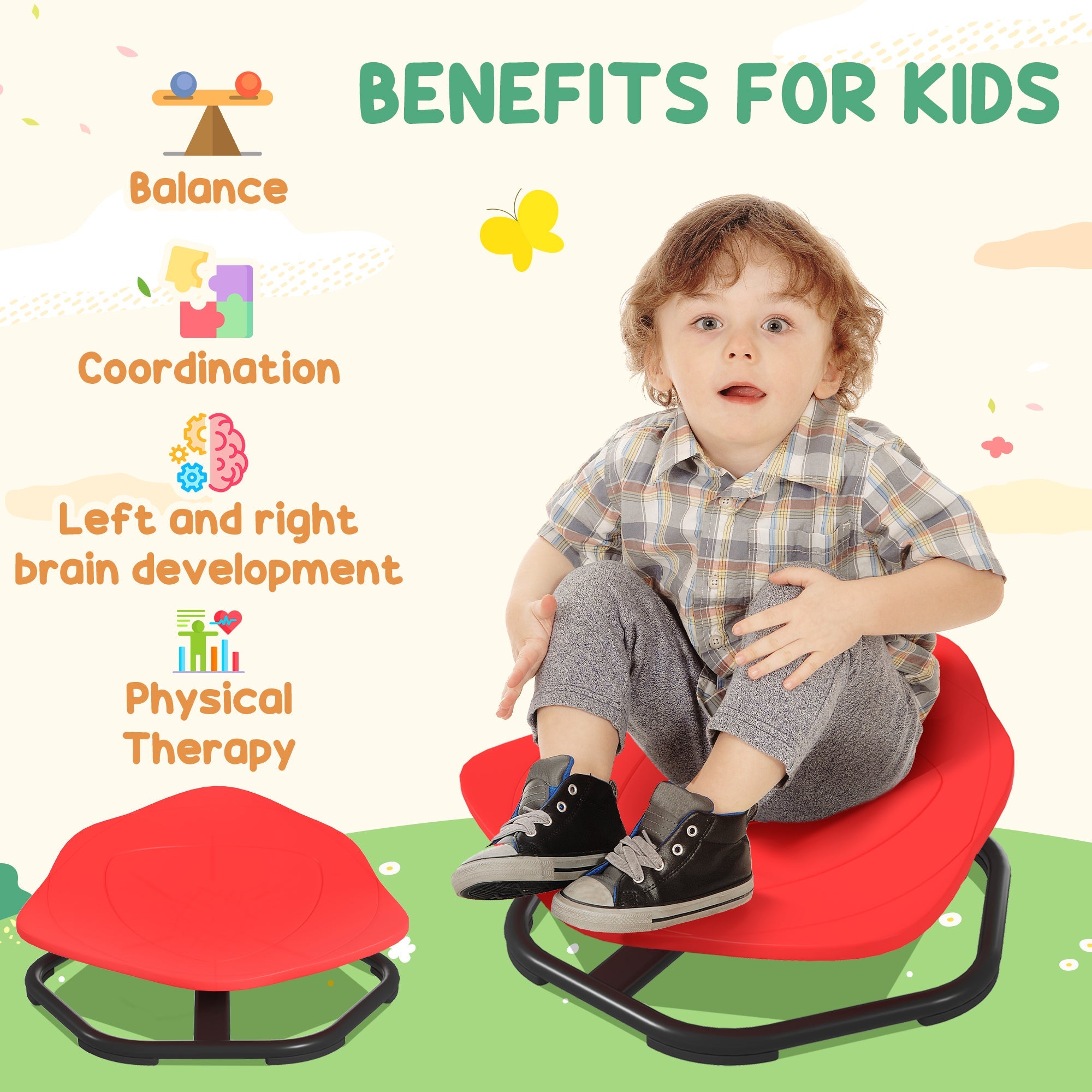 Sensory Spinning Chair For Coordination, Balance, Red - Tiny Explorers Club
