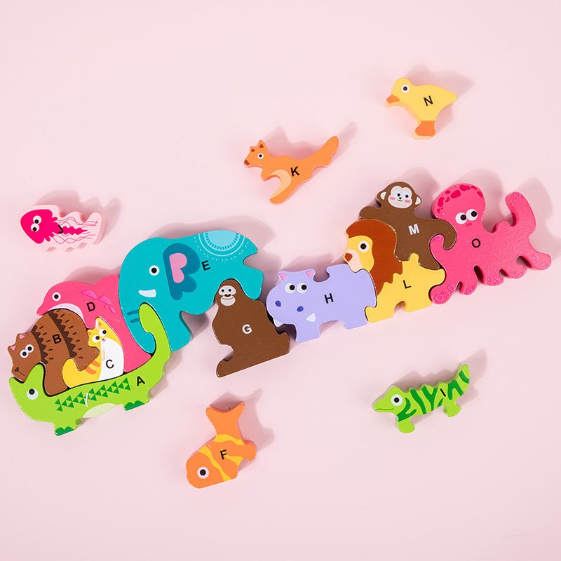 Wooden Animal Alphabet Stacking Blocks - Tiny Explorers Club
