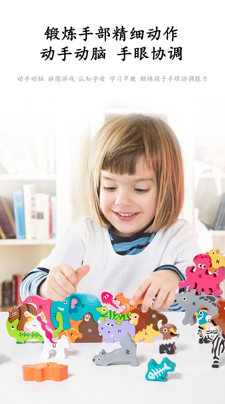 Wooden Animal Alphabet Stacking Blocks - Tiny Explorers Club