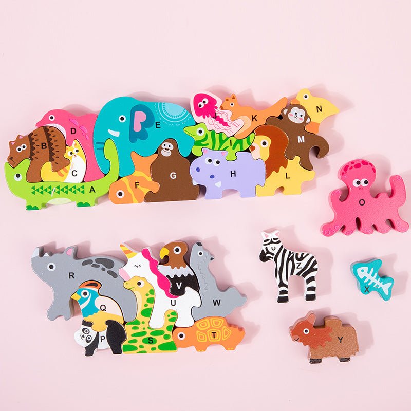 Wooden Animal Alphabet Stacking Blocks - Tiny Explorers Club