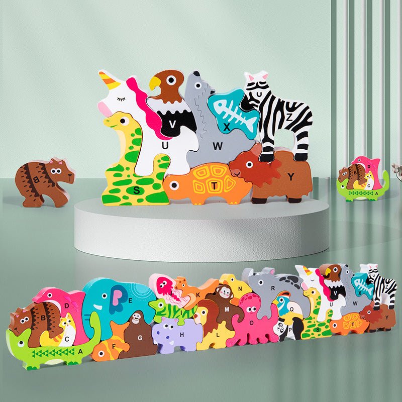 Wooden Animal Alphabet Stacking Blocks - Tiny Explorers Club