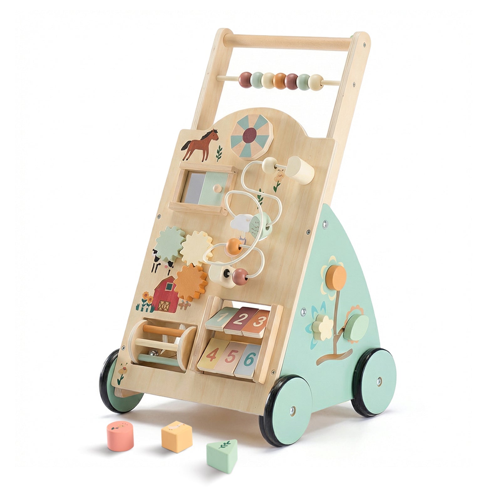 Wooden Baby Walker - Equipped With Montessori Activity Centre - Tiny Explorers Club