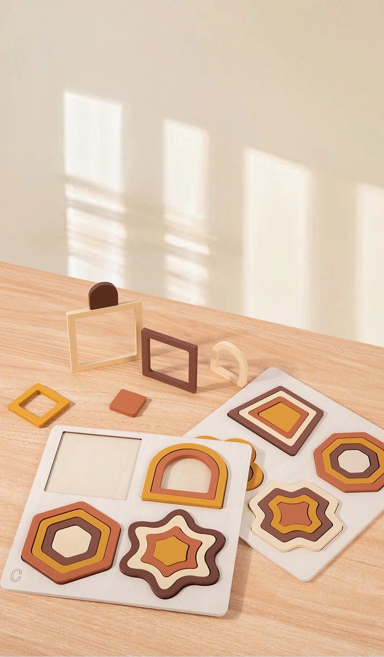 Wooden Geometric Shapes Game Montessori Jigsaw - Tiny Explorers Club