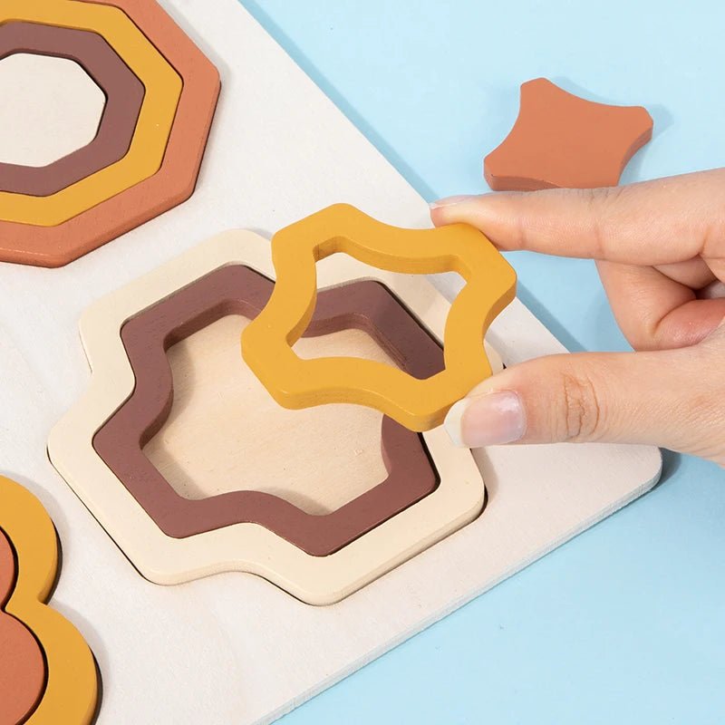 Wooden Geometric Shapes Game Montessori Jigsaw - Tiny Explorers Club