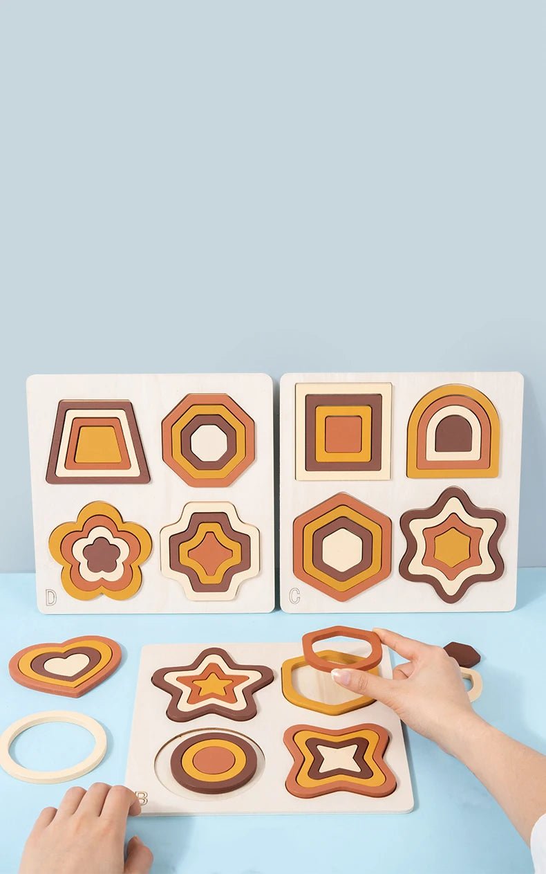 Wooden Geometric Shapes Game Montessori Jigsaw - Tiny Explorers Club