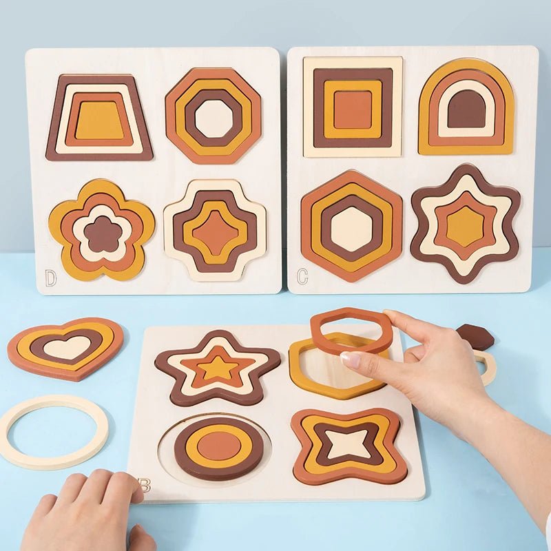 Wooden Geometric Shapes Game Montessori Jigsaw - Tiny Explorers Club