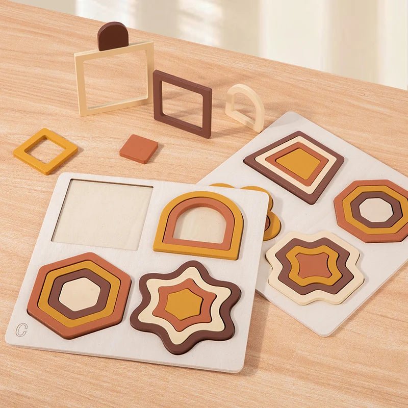 Wooden Geometric Shapes Game Montessori Jigsaw - Tiny Explorers Club
