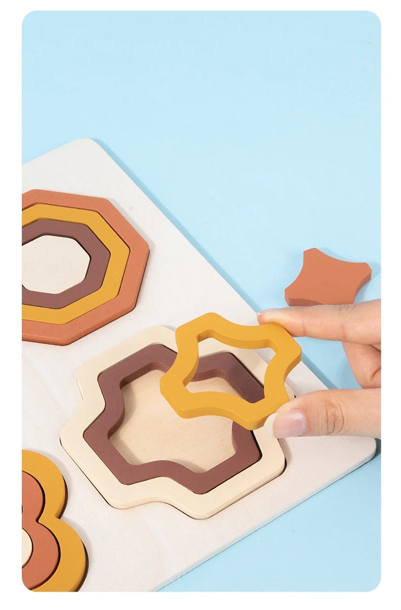 Wooden Geometric Shapes Game Montessori Jigsaw - Tiny Explorers Club