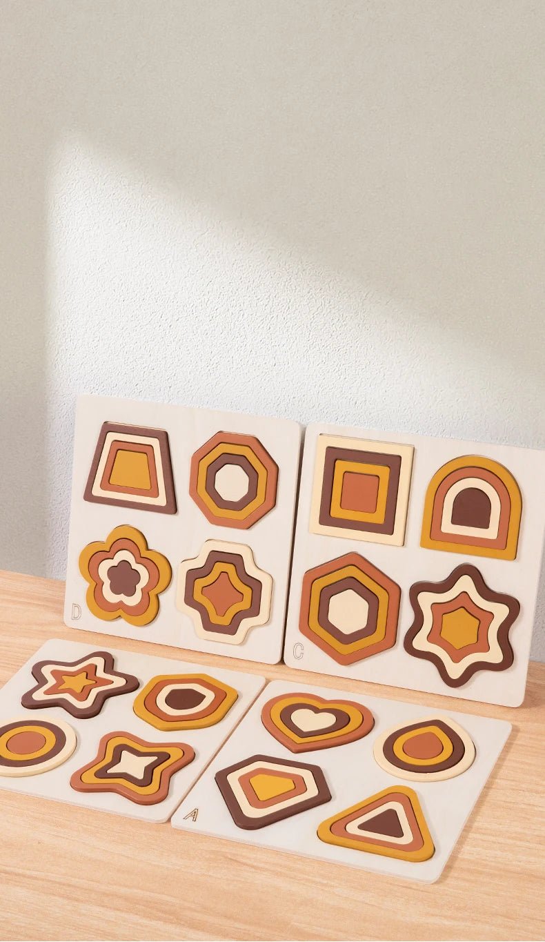 Wooden Geometric Shapes Game Montessori Jigsaw - Tiny Explorers Club