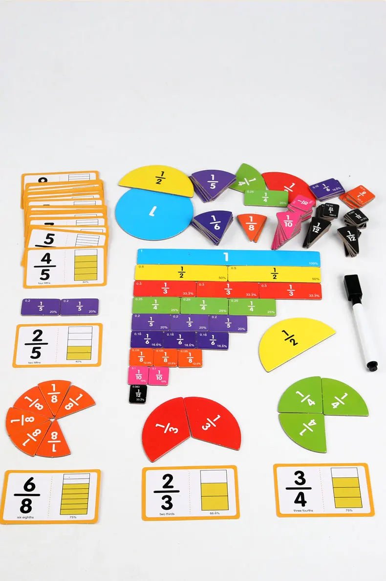 Wooden Math Fraction Learning Set With Cards - Tiny Explorers Club