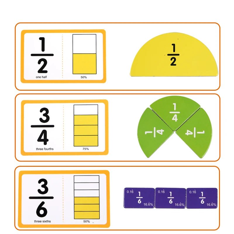 Wooden Math Fraction Learning Set With Cards - Tiny Explorers Club