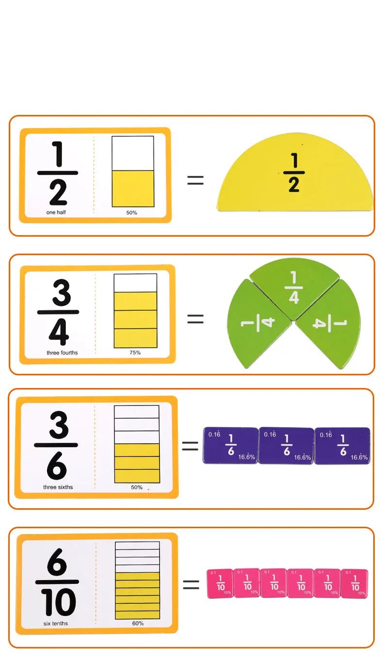 Wooden Math Fraction Learning Set With Cards - Tiny Explorers Club