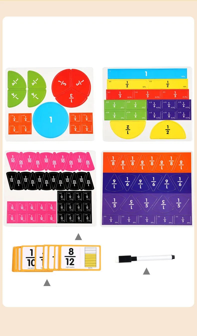 Wooden Math Fraction Learning Set With Cards - Tiny Explorers Club