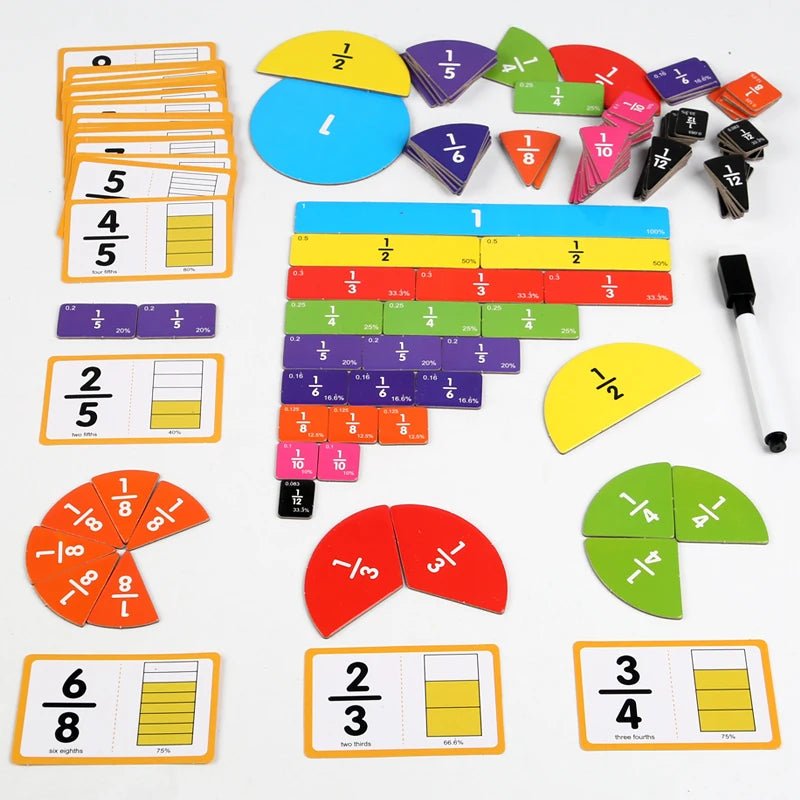 Wooden Math Fraction Learning Set With Cards - Tiny Explorers Club