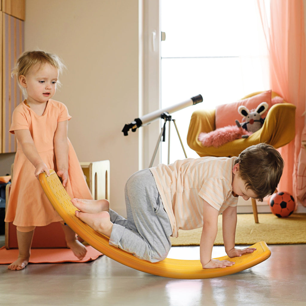 ZONEKIZ Balance Board Kids Wobble Board, Stepping Stone, Montessori Toy For Children, Nursery Toy, For Ages 3-6 Years, 82 X 27.5 X 19.5cm - Orange - Tiny Explorers Club